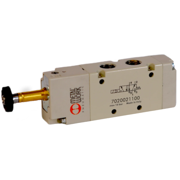 Distributeur pneumatique 5/2 - 1/8 commande électrique monostable rappel ressort Marque Metalwork