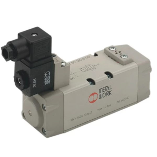 5/2 pneumatic distributor, ISO1 monostable electrical control, METALWORK brand