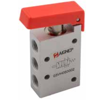 Fin de course bouton poussoir pneu rouge 1/8 5/2 monostable avec ressort de rappel - Aignep