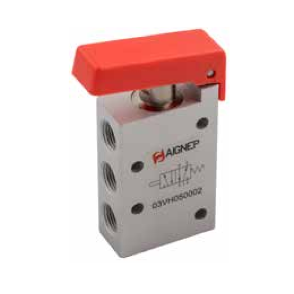 Fin de course bouton poussoir pneu rouge 1/8 5/2 monostable avec ressort de rappel - Aignep