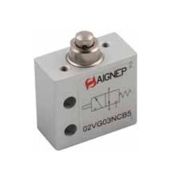 Fin de course pneumatique 3/2 NC strut pneumatique monostable avec raccords latéraux diamètre M5 - Aignep