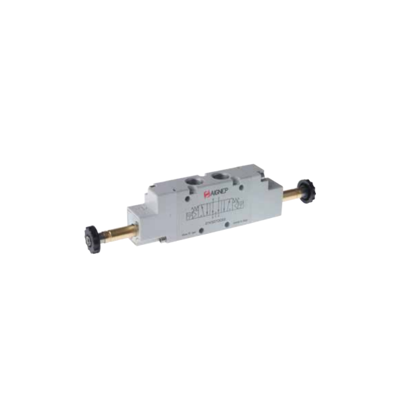 Distributeur pneumatique commande électrique 1/8 5/3 monostable centres ouverts - Aignep
