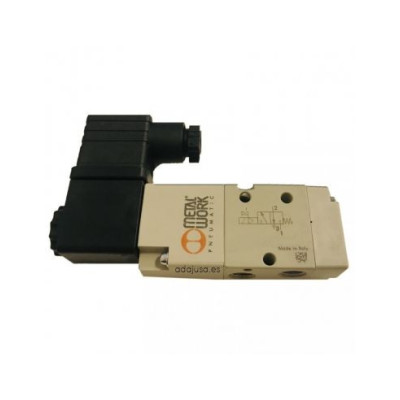 Distributeur pneumatique commande électrique 1/4 3 voies monostable 24Vcc 2,5W - Metal Work
