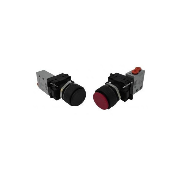 Bouton poussoir pneumatique noir rouge Distributeur: 3/2 (NA) latéral - Metal Work