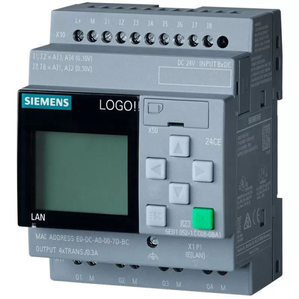 LOGO ! 24CE,  24v/24v/24v 8E TOR /4S trans TOR, avec afficheur, Ethernet