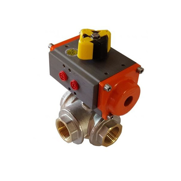 Vanne 1 1/4 3/2 voies acier inoxydable en T avec actionneur rotatif pneumatique- xcpc