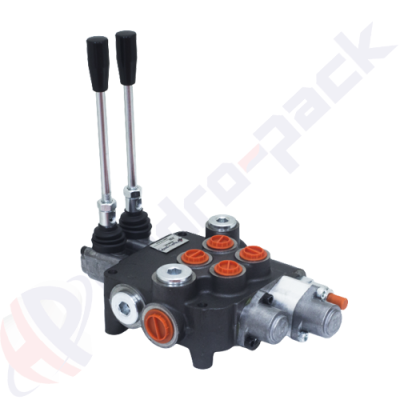 Distributeur hydraulique monobloc 80 litres, 2P80 , deux tiroirs , G 1/2" , tiroir centre ouvert , 2P80 L12 A1 GKZ1