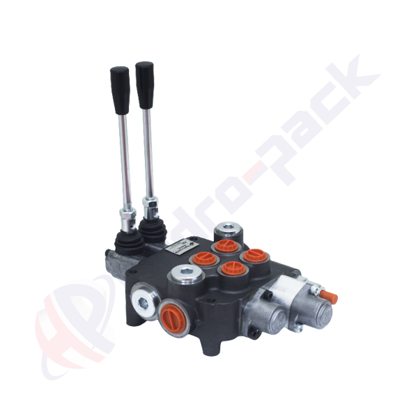 Distributeur hydraulique monobloc 80 litres, 2P80 , deux tiroirs , G 1/2" , tiroir centre ouvert , 2P80 L12 A1 GKZ1