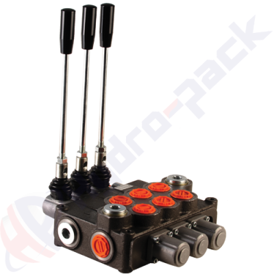 Distributeur hydraulique monobloc 120 litres, 3P120 , trois tiroirs , G 1" , tiroir central ouvert