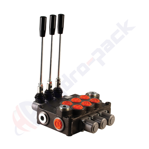 Distributeur hydraulique monobloc 120 litres, 3P120 , trois tiroirs , G 1" , tiroir central ouvert