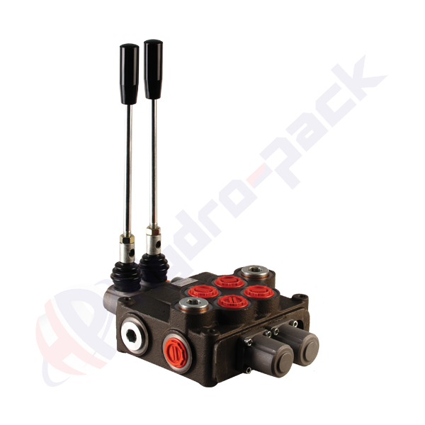 Distributeur hydraulique monobloc 120 litres, 2P120 , deux tiroirs , G 1" , tiroir centre ouvert