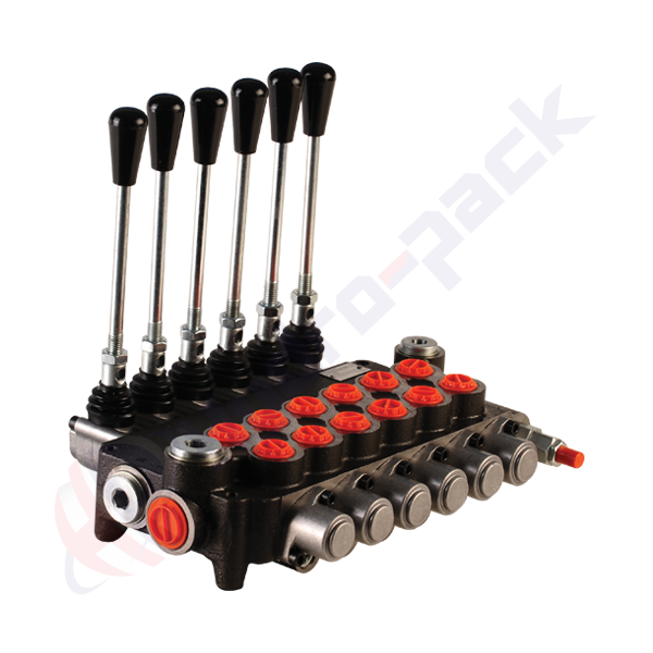Distributeur hydraulique monobloc 80 litres avec courbe de dosage, 6Z80 , six tiroirs , G 1/2" , tiroir central ouvert