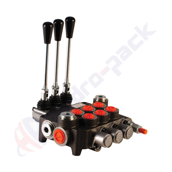 Distributeur hydraulique monobloc 80 litres avec courbe de dosage, 3Z80 , trois tiroirs , G 1/2" , tiroir central ouvert