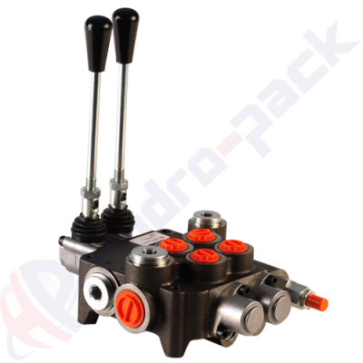 Distributeur hydraulique monobloc 80 litres avec courbe de dosage, 2Z80 , deux tiroirs , G 1/2" , tiroir central ouvert