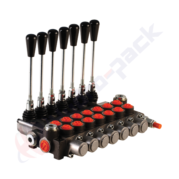 Distributeur hydraulique monobloc de 50 litres avec courbe de dosage, 7Z50 , sept tiroirs , G 3/8" , tiroir central ouvert