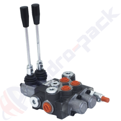 Distributeur hydraulique monobloc 40 litres, 2P40 , deux tiroirs , G 3/8" , tiroir centre ouvert , 2P40 A1C1 GKZ1