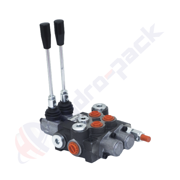 Distributeur hydraulique monobloc 40 litres, 2P40 , deux tiroirs , G 3/8" , tiroir centre ouvert , 2P40 A1C1 GKZ1