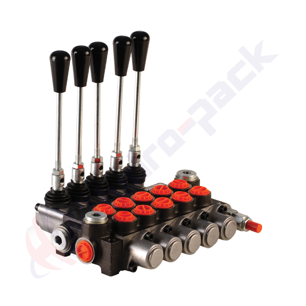 Distributeur hydraulique monobloc 40 litres, 5P40 , cinq tiroirs , G 1/2" , tiroir centre ouvert
