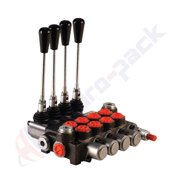 Distributeur hydraulique monobloc 40 litres, 4P40 , quatre tiroirs , G 1/2" , tiroir centre ouvert