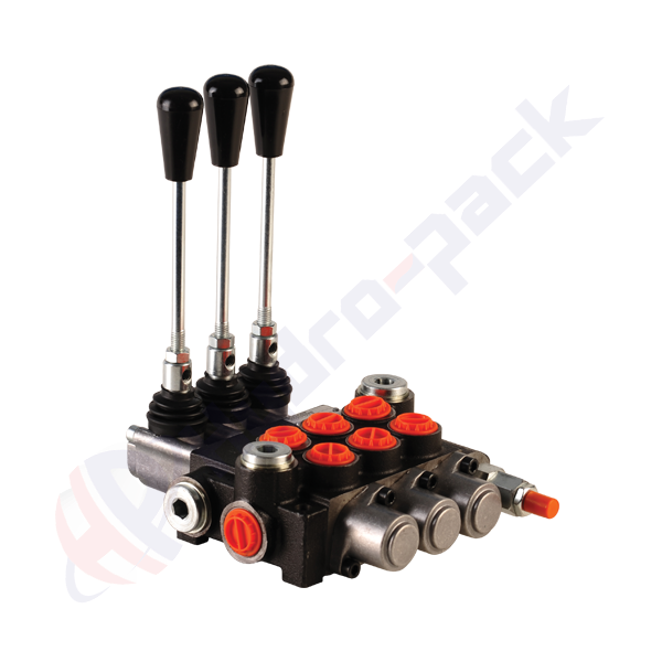 Distributeur hydraulique monobloc 40 litres, 3P40 , trois tiroirs , G 1/2" , tiroir central ouvert