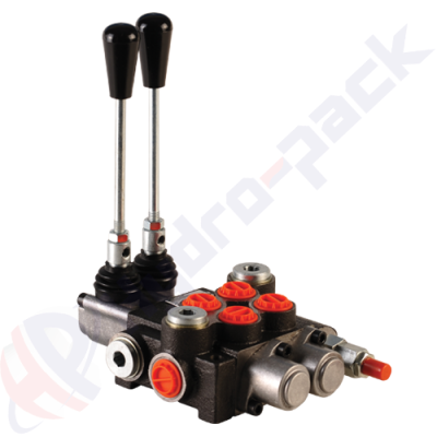 Distributeur hydraulique monobloc 40 litres, 2P40 , deux tiroirs , G 3/8" , tiroir centre ouvert
