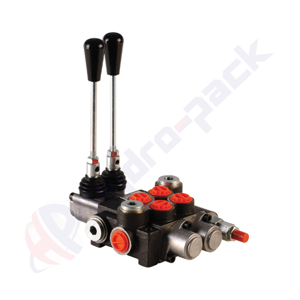 Distributeur hydraulique monobloc 40 litres, 2P40 , deux tiroirs , G 3/8" , tiroir centre ouvert
