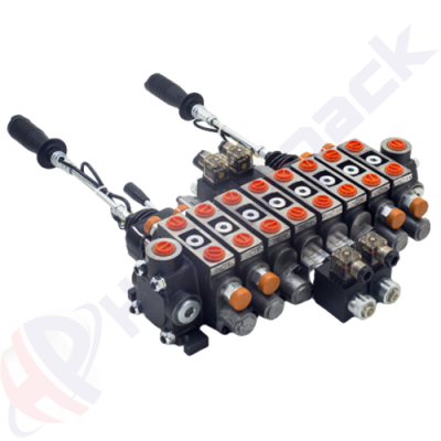 Distributeur hydraulique empilable 70 litres, 8ZC70 12 V , huit tiroirs , G 1/2" , tiroir central ouvert