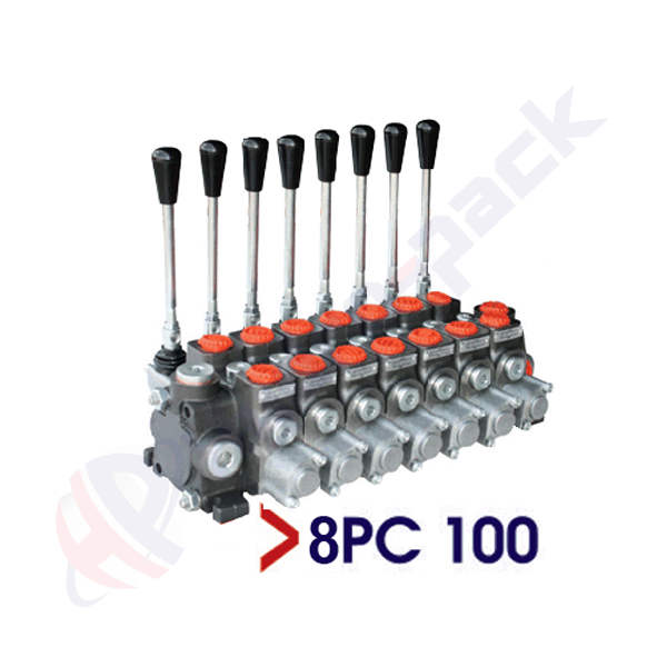 Distributeur hydraulique empilable 100 litres, 8PC100 , huit tiroirs , G 3/4" , tiroir central ouvert