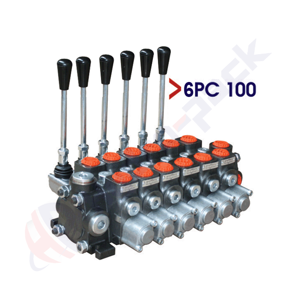 Distributeur hydraulique empilable 100 litres, 6PC100 , six tiroirs , G 3/4" , tiroir central ouvert