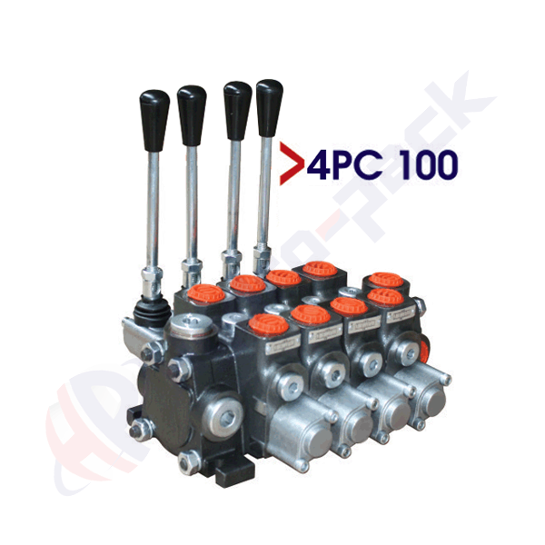 Distributeur hydraulique empilable de 100 litres, 4PC100 , quatre tiroirs , G 3/4" , tiroir à centre ouvert
