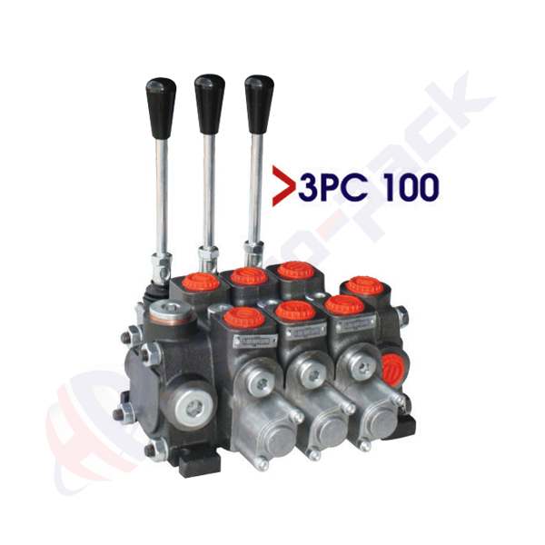 Distributeur hydraulique empilable 100 litres, 3PC100 , trois tiroirs , G 3/4" , tiroir central ouvert