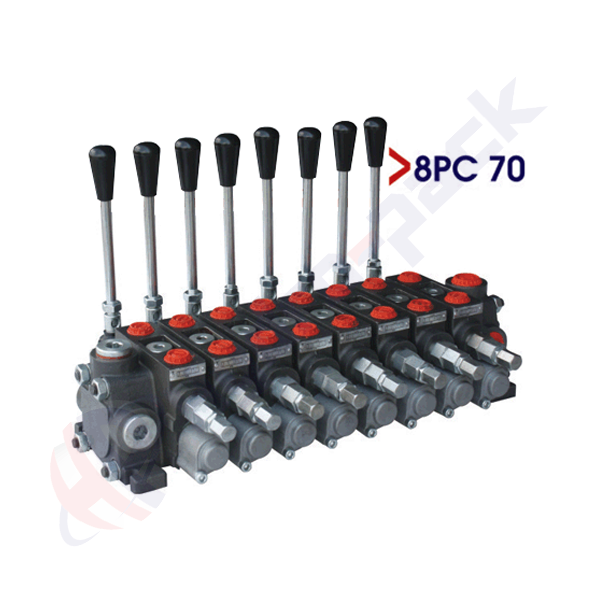 Distributeur hydraulique empilable 70 litres, 8PC70 , huit tiroirs , G 1/2" , tiroir central ouvert