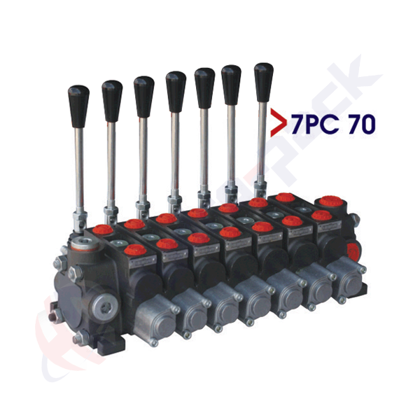 Distributeur hydraulique empilable 70 litres, 7PC70 , sept tiroirs , G 1/2" , tiroir central ouvert