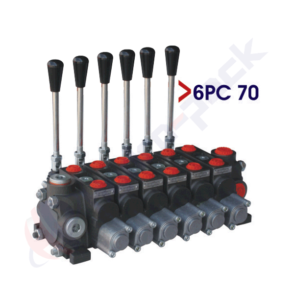 Distributeur hydraulique empilable 70 litres, 6PC70 , six tiroirs , G 1/2" , tiroir central ouvert
