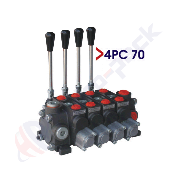 Distributeur hydraulique empilable de 70 litres, 4PC70 , quatre tiroirs , G 1/2" , tiroir central ouvert